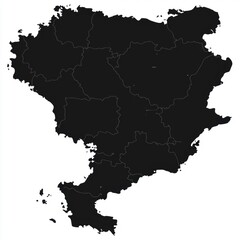 Fototapeta premium Detailed Black and White Map Outline of a Geographic Region with Clearly Defined Borders and Administrative Divisions for Use in Educational and Informative Content