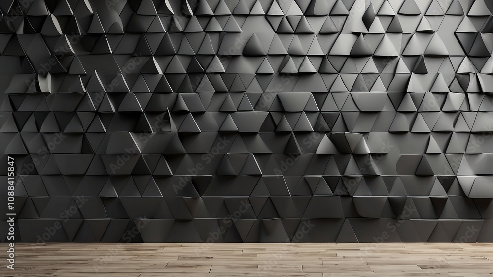 Poster tiled wall background with a semigloss polish. triangular, tile wallpaper with 3d, black blocks. 3d 