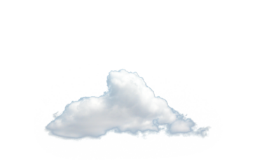 A fluffy white cloud is shown in the picture, isolated on a transparent background. The cloud has soft edges and a realistic appearance. Concept of weather or sky elements