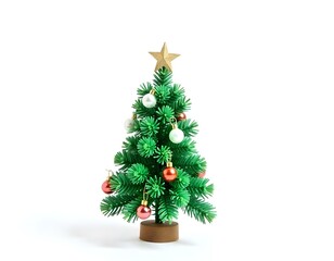 Obraz premium Christmas, tree, artificial, small, ornaments, mini, holiday, festive, decoration, isolated, background, white, seasonal, celebration, winter, miniature, decor, cheerful, traditional, cozy, joyful