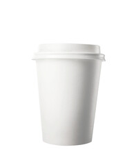 A disposable white paper cup with a lid shown on a clean white background. Ideal for design mockups, branding, or template layouts for cups
