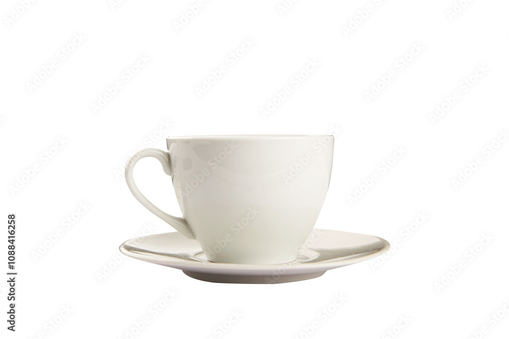 Poster a ceramic cup with a matching saucer is shown side view. isolated on a white background. ideal for t