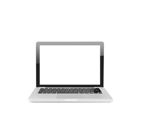 Fototapeta premium A laptop with a blank screen shown on a white background. Clean and simple layout, ideal for mockups, design templates, and display purposes