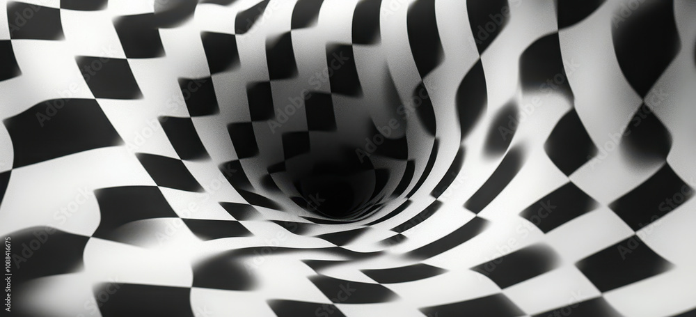 Aufkleber optical illusion abstract design with black and white checkered pattern creating visual depth