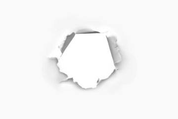Torn paper with jagged edges revealing a blank space in the center. Isolated close-up on a white background. Concept of design template for layout