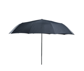 Umbrella on a white background. Minimalist style. Open umbrella with a long handle. Concept of protection from rain or sun