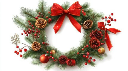 Christmas Holiday Wreath Isolated On White