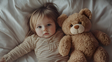 Lonely baby. A lonely cute little baby girl with a teddy bear. Suitable for marketing or business purposes