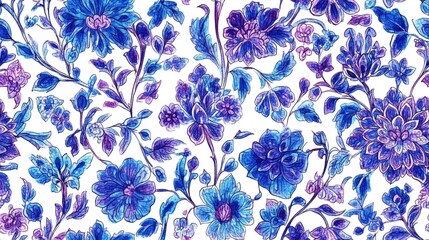 Seamless pattern featuring intricate Mughal inspired fantasy flowers ideal for textile design or home decor