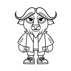 Mascot character design cartoon of Bison outline