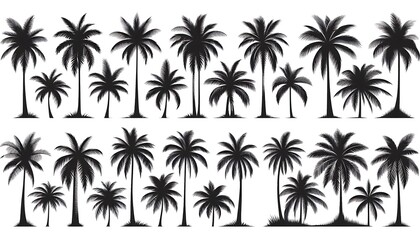 Fototapeta premium Silhouettes of Various Palm Trees on a White Background. generator AI
