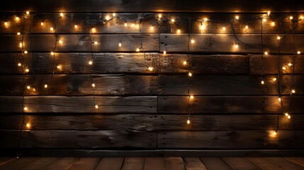 A wooden wall with lights hanging from it