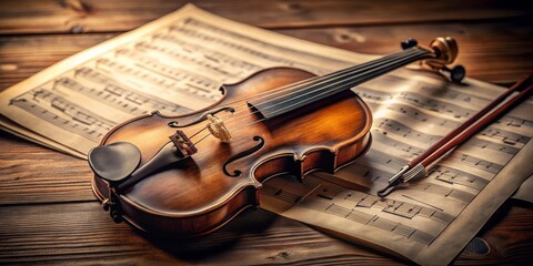 Naklejka premium Minimalist Violin and Music Sheet Composition for Elegant Decor and Inspiration
