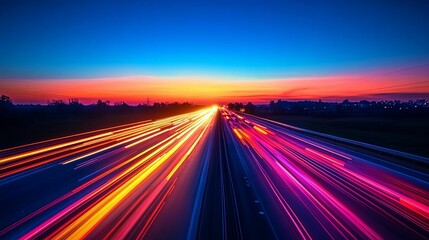 Vibrant Sunset Highway Light Trails at Dusk