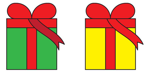 Gift box icon, gift boxes in filled and outlined styles, surprise gift box for christmas