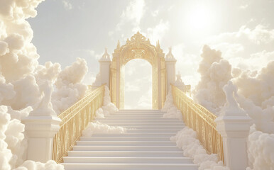 staircase and gate in heaven in the clouds, symbol of paradise
