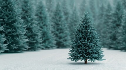 Obraz premium Snowy forest with a single Christmas tree.