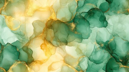 Seamless abstract alcohol ink pattern featuring text frames in rich green gold and yellow hues perfect for elegant invitations or stationery