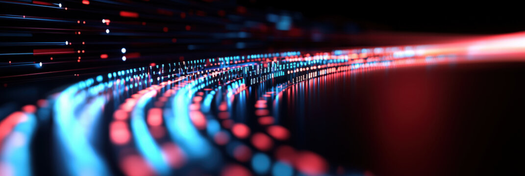 highly detailed 3D render showcasing multicolored data streams, creating vibrant and dynamic visual experience. interplay of colors evokes sense of motion and energy