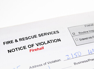 Notice of violation from fire department. Ticket or fine for business or building for...