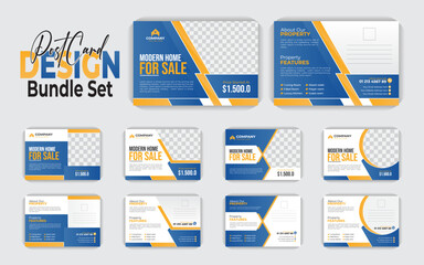 Professional home for sale real estate creative postcard design bundle set. 5 set postcard, stylish layout, postcard or EDDM template design for your property sale business. Postcard bundle