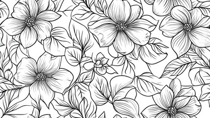 Obraz premium Seamless floral pattern featuring hand drawn flowers and leaves with decorative elements and doodle style contours perfect for textile design and home decor