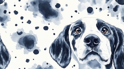 English Setter watercolor portrait showcasing a playful puppy in a seamless pattern design for children s decor pet themed products cute dog illustrations