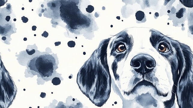English Setter watercolor portrait showcasing a playful puppy in a seamless pattern design for children s decor pet themed products cute dog illustrations