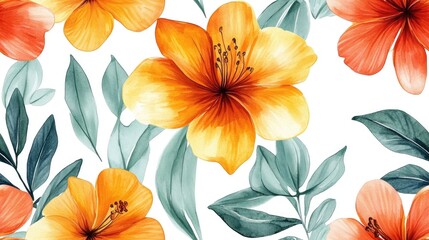 Seamless pattern featuring a beautiful digital flowers motif in watercolor perfect for various print design applications
