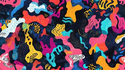 Vibrant seamless textile pattern featuring colorful fashion designs ideal for fabric applications and contemporary apparel