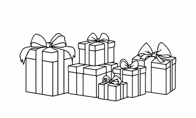 Gift box with ribbon, black and white illustration
