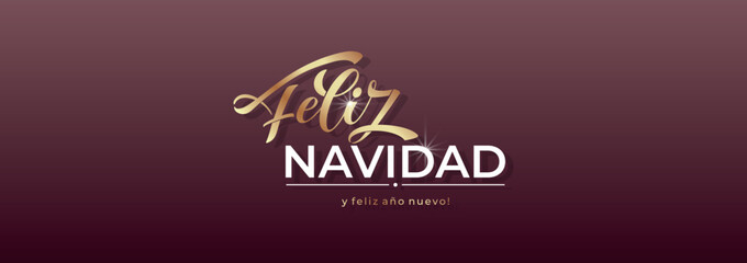 Feliz Navidad spanish Merry Christmas Modern calligraphy lettering on sticker for season greetings. Vector background