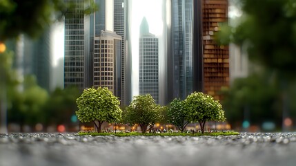 Obraz premium Urban oasis: Lush greenery amidst towering skyscrapers