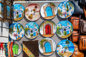 Traditional Tunisian souvenirs at the street market.