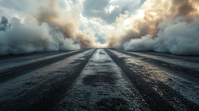 Dense Smoke Trails Across a Race Track