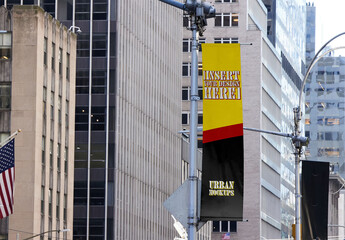 Urban Pole Banner in New York. . PSD Mockup Template