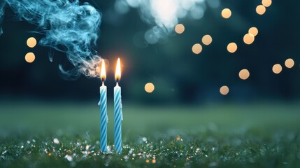 Candles and Sparkles Extinguished candles with smoke trails and lingering sparkles, capturing the end of a birthday celebration and the memories made.
