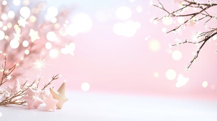 Fototapeta premium Pastel or Themed Backgrounds A soft pink background with subtle star patterns and light confetti, perfect for a delicate and feminine birthday design.