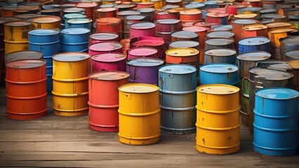  Oil barrels made of colorful metal, cutout