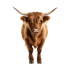 Highland cow standing calmly in bright light