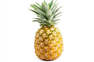 Fototapeta premium Vibrant Pineapple with Textured Skin and Green Crown on Clean White Background