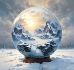 Illustration of winter landscape in frozen earth globe.