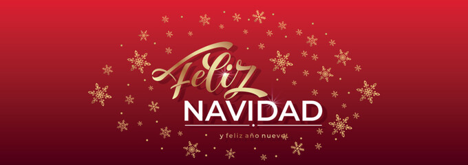 Feliz Navidad spanish Merry Christmas Modern calligraphy lettering on sticker for season greetings. Vector background