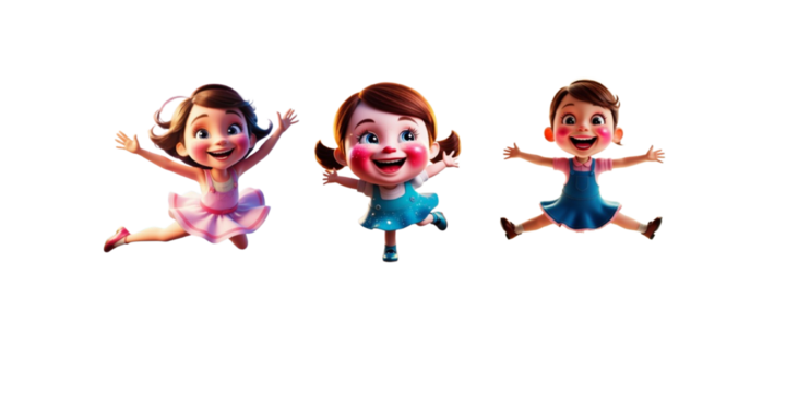 Set happy cute girl  dance 3D render character cartoon style  Isolated on transparent background	 