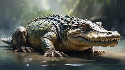 Fototapeta premium AI-generated image of a crocodile in the aquarelle style-