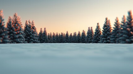 Fototapeta premium Snowy forest landscape at sunset.