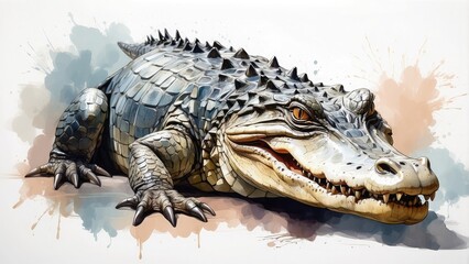 Fototapeta premium AI-generated image of a crocodile in the aquarelle style-
