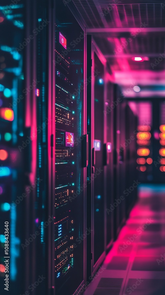Poster futuristic data center with smart contract nodes high-tech facility digital infrastructure vibrant e