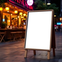 Cafe Exterior with Blank Billboard Sign 