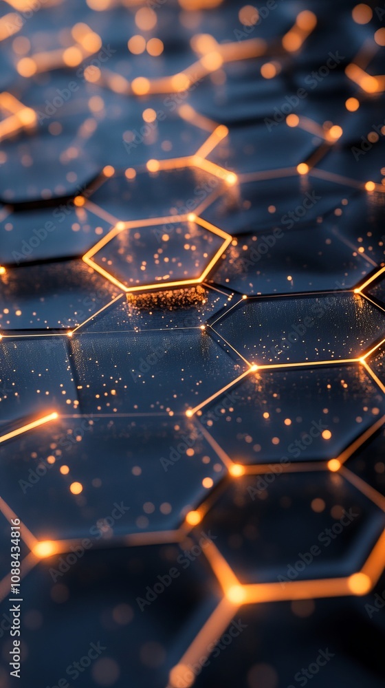 Poster exploring the siamrat massive blockchain network visualization digital art glowing hexagons futurist
